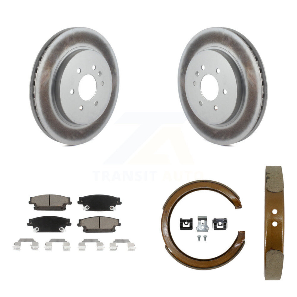 Rear Disc Coated Rotors Ceramic Pads And Parking Brake Shoes Kit For Cadillac SRX KGC-103053