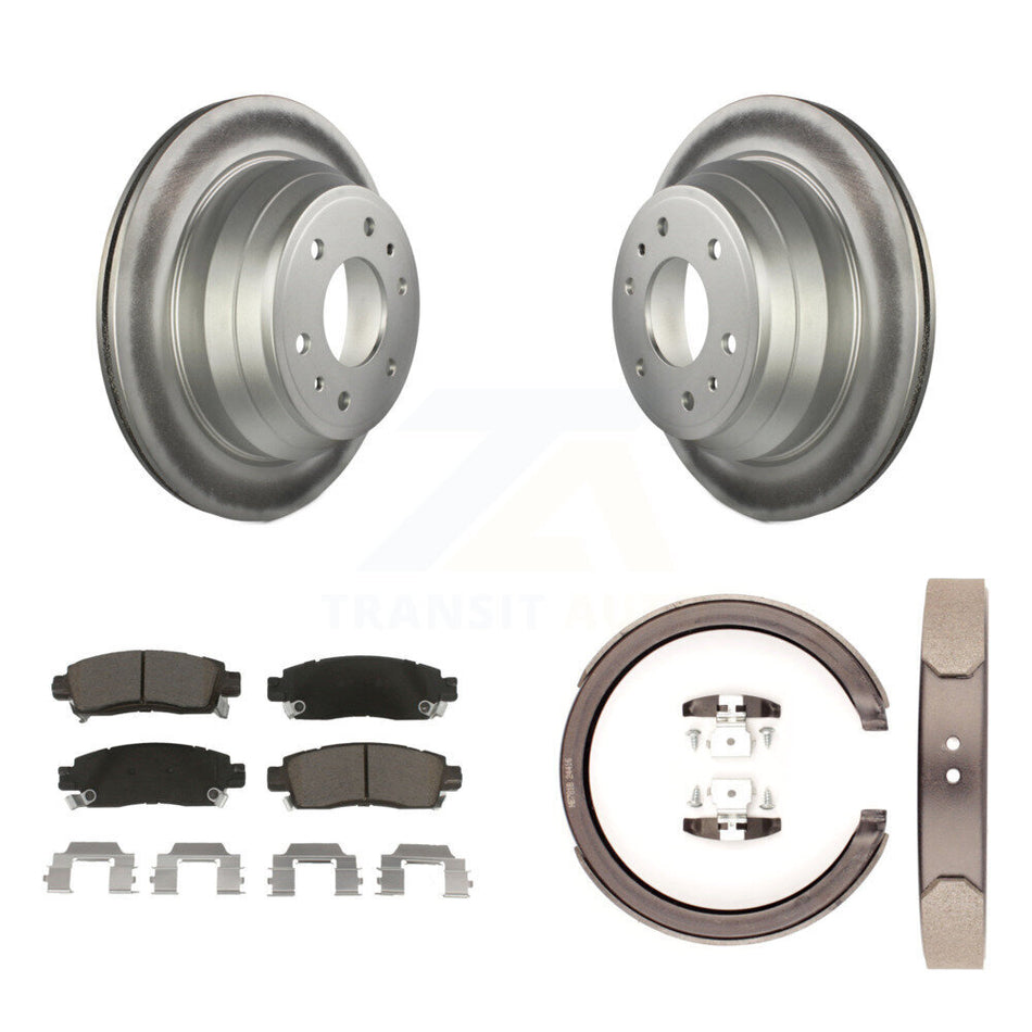 Rear Disc Coated Rotors Ceramic Pads & Parking Shoes Kit For Chevrolet GMC Trailblazer XL KGC-103059