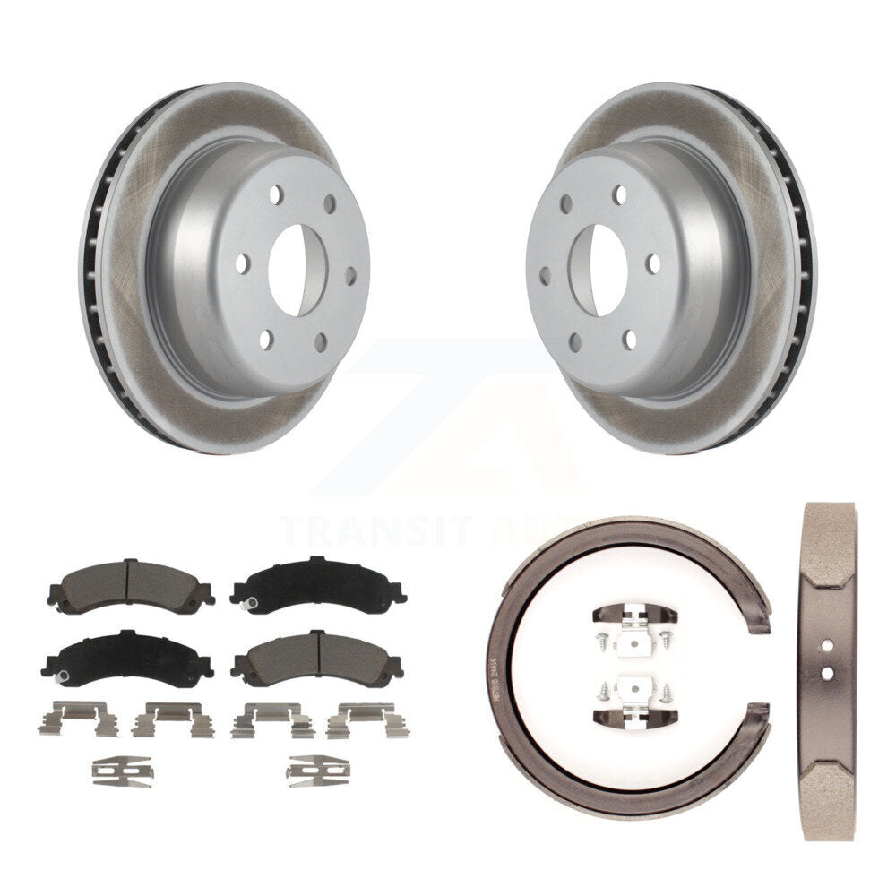 Rear Disc Coated Rotors Ceramic Pads & Parking Shoes Kit For Chevrolet GMC Silverado 1500 KGC-103060
