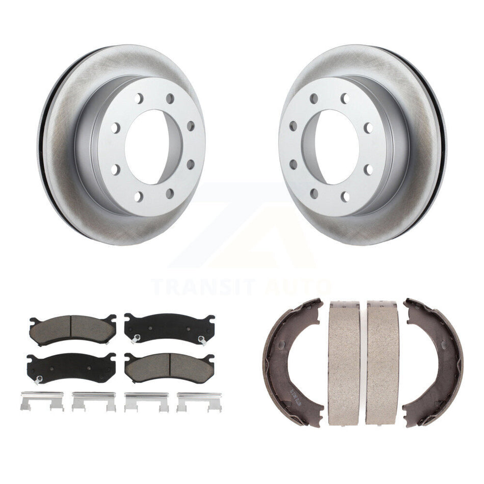 Rear Disc Coated Rotors Ceramic Pads Parking Shoes Kit For Chevrolet Silverado 2500 HD H2 KGC-103064