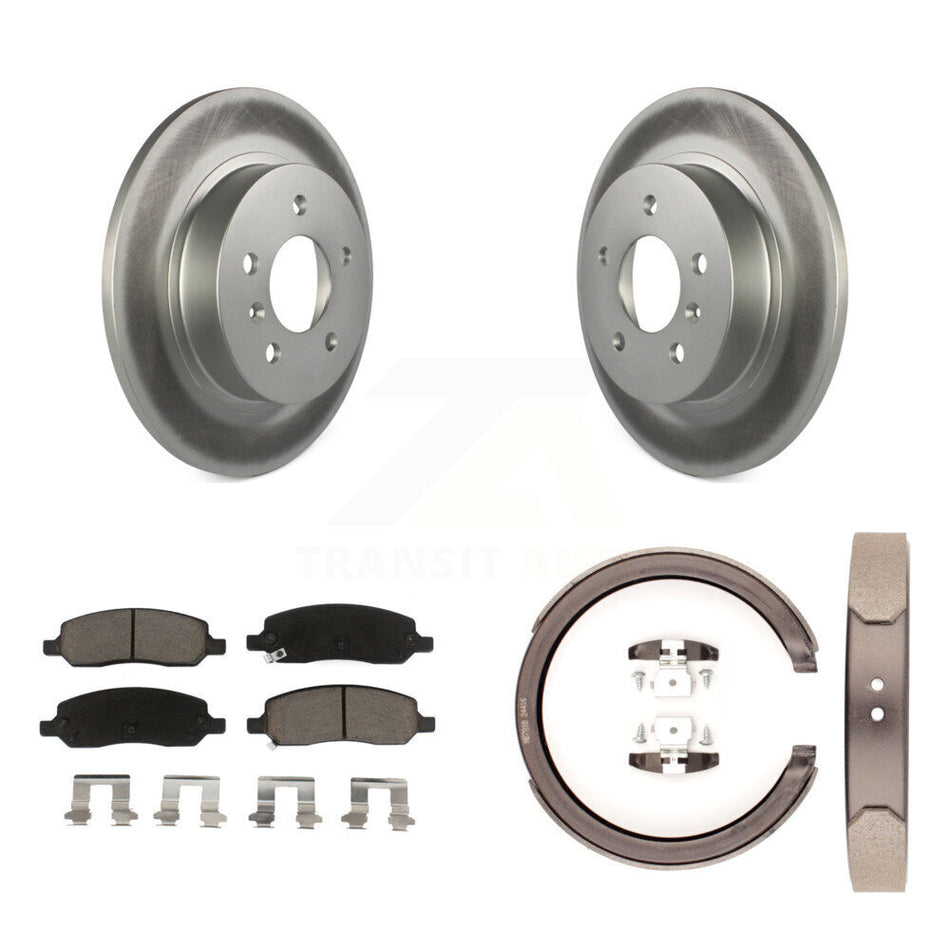 Rear Disc Coated Rotors Ceramic Pads Parking Shoes Kit For Cadillac DTS With 5 Lug Wheels KGC-103067