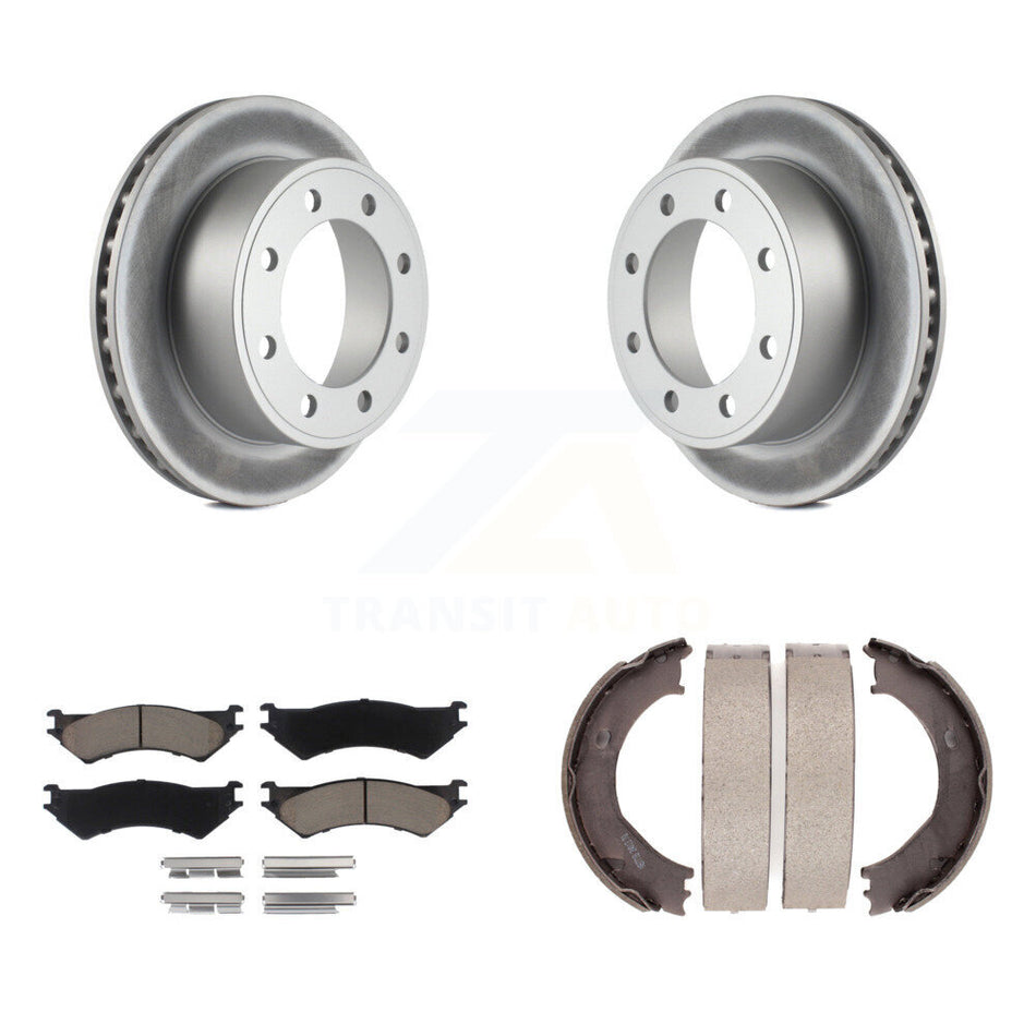 Rear Disc Coated Rotors Ceramic Pads & Parking Shoes Kit For Ford E-350 Super Duty E-250 KGC-103088