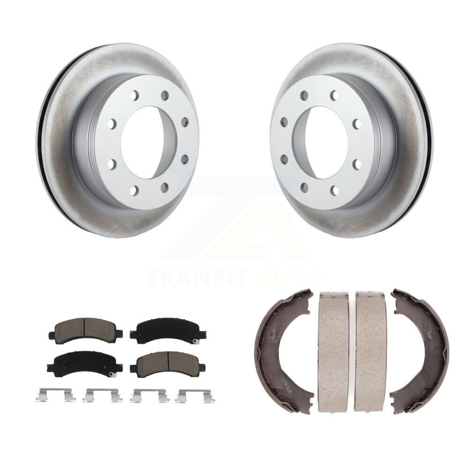 Rear Disc Coated Rotors Ceramic Pads And Parking Shoes Kit For Chevrolet Express 2500 GMC KGC-103091