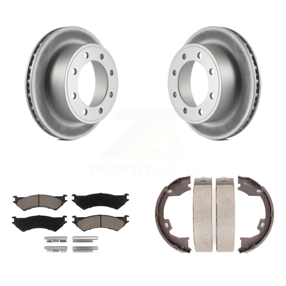 Rear Disc Coated Rotors Ceramic Pads & Parking Shoes Kit For Ford E-350 Super Duty E-250 KGC-103095