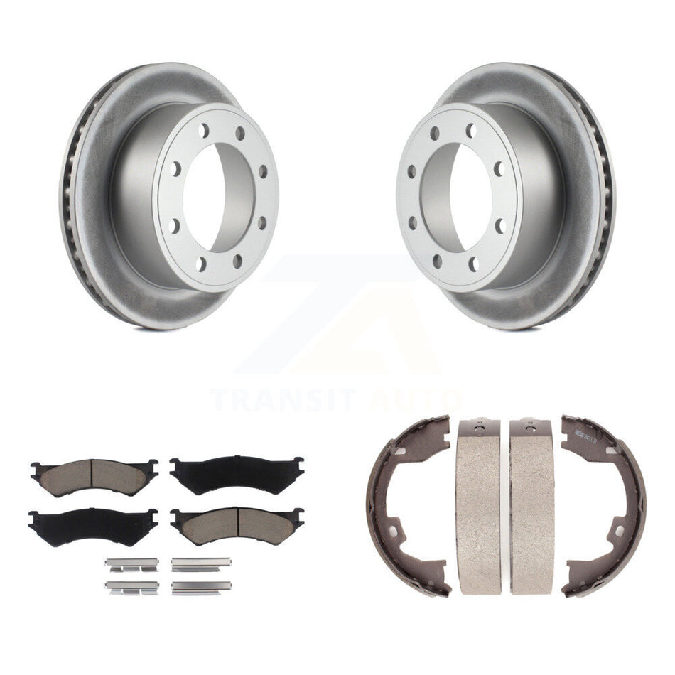 Rear Disc Coated Rotors Ceramic Pads & Parking Shoes Kit For Ford E-350 Super Duty E-250 KGC-103095