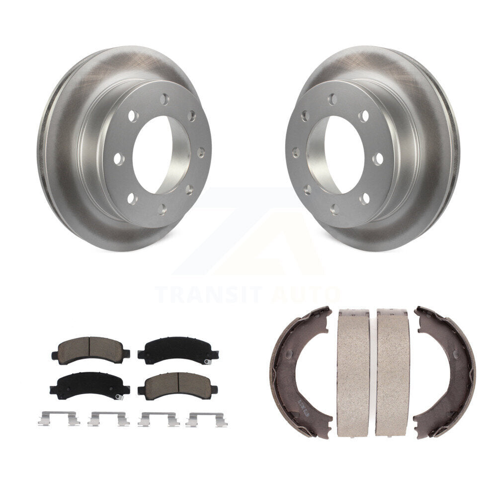 Rear Disc Coated Rotors Ceramic Pads And Parking Shoes Kit For Chevrolet Express 3500 GMC KGC-103096