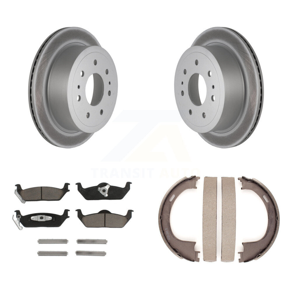 Rear Disc Coated Rotors Ceramic Pads And Parking Shoes Kit For Ford F-150 Lincoln Mark LT KGC-103111