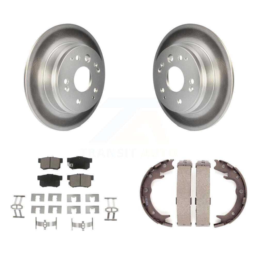 Rear Disc Coated Rotors Ceramic Pads & Parking Brake Shoes Kit For Acura TL Honda Element KGC-103126