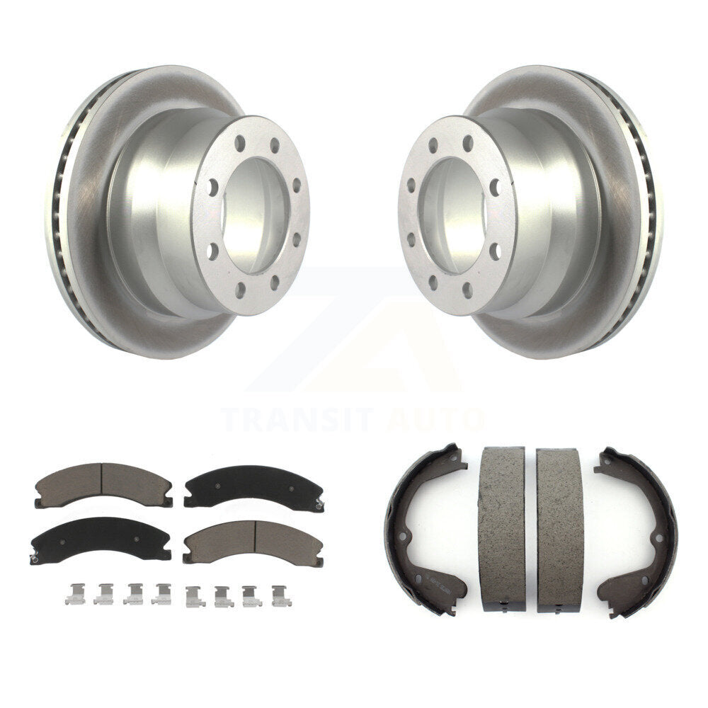 Rear Disc Coated Rotors Ceramic Pads And Parking Shoes Kit For Chevrolet Express 3500 GMC KGC-103181