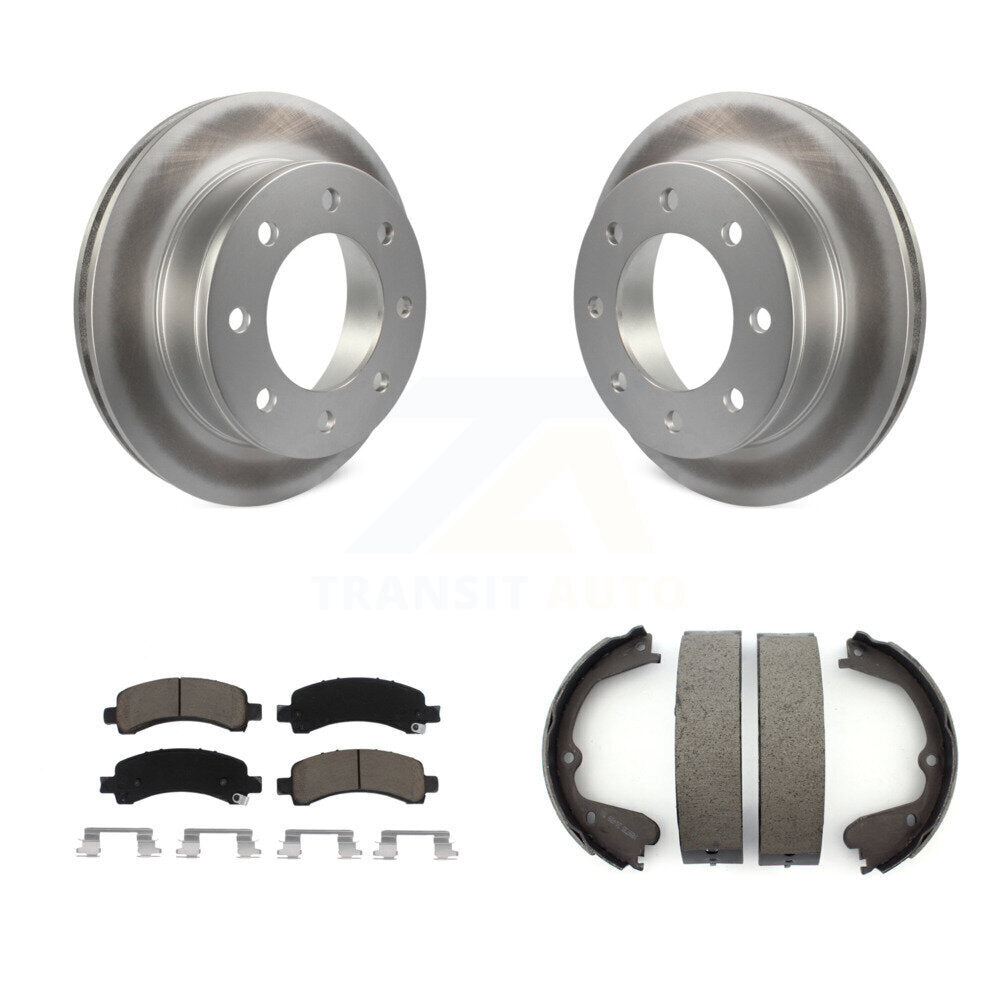 Rear Disc Coated Rotors Ceramic Pads & Parking Shoes Kit For GMC Savana 3500 Cutaway Van KGC-103183