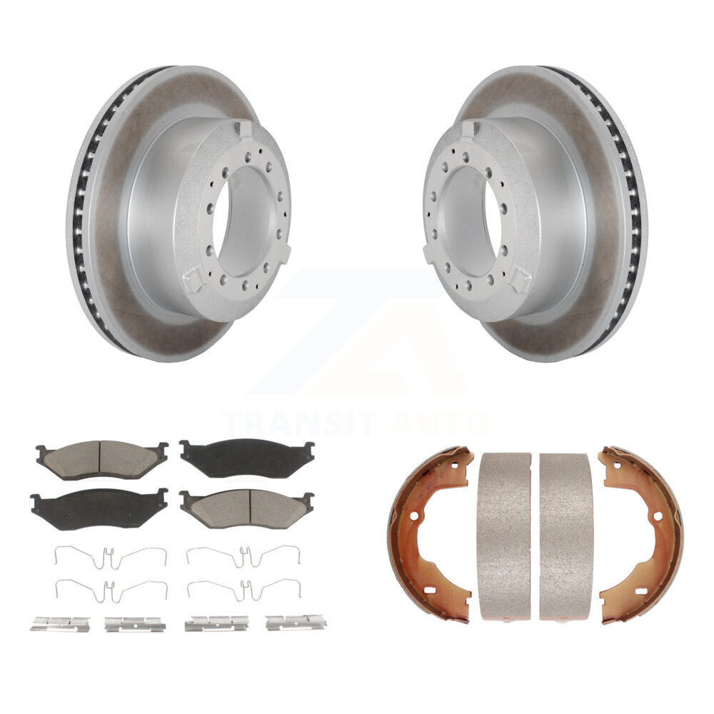 Rear Disc Coated Rotors Ceramic Pads & Parking Shoes Kit For Ford F-450 Super Duty F-550 KGC-103191