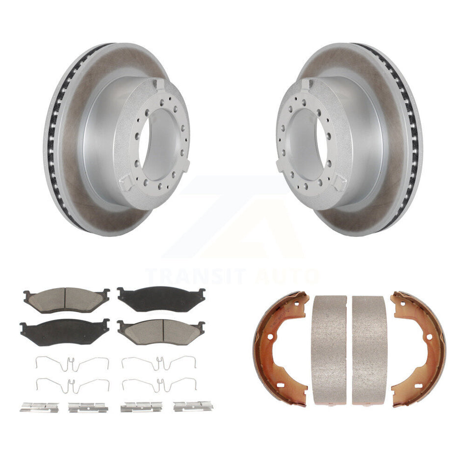 Rear Disc Coated Rotors Ceramic Pads & Parking Shoes Kit For Ford F-450 Super Duty F-550 KGC-103191