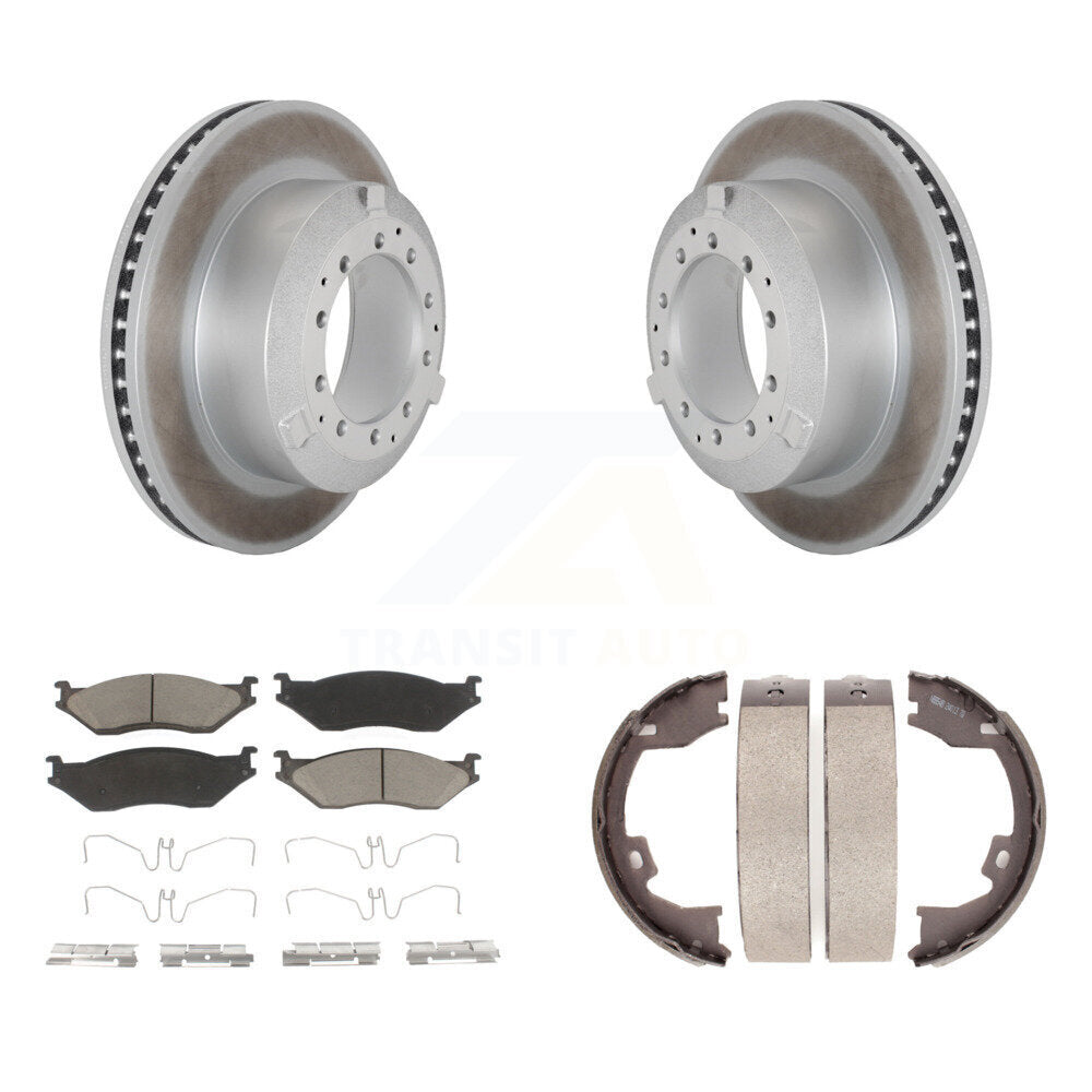 Rear Disc Coated Rotors Ceramic Pads & Parking Shoes Kit For Ford F-450 Super Duty IC LCF KGC-103192