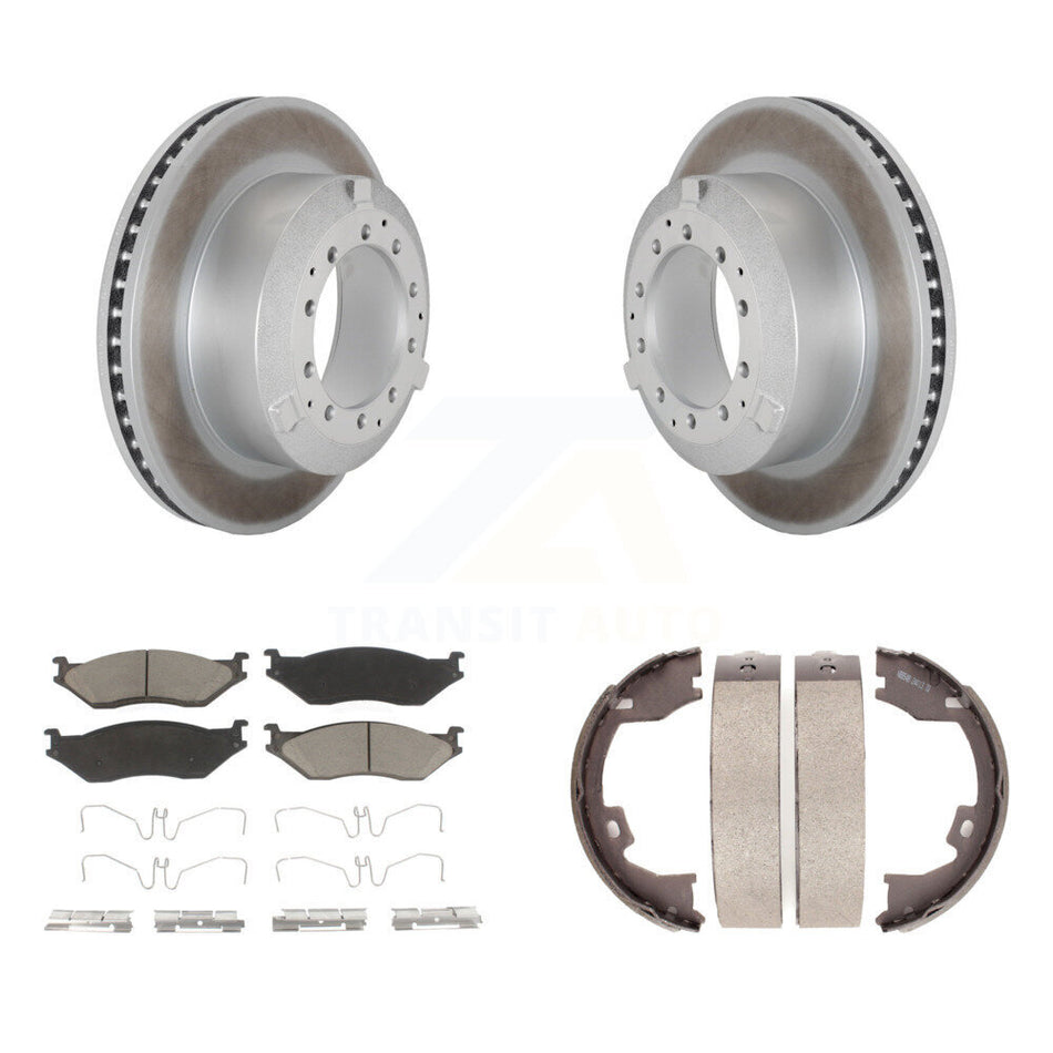 Rear Disc Coated Rotors Ceramic Pads & Parking Shoes Kit For Ford F-450 Super Duty IC LCF KGC-103192