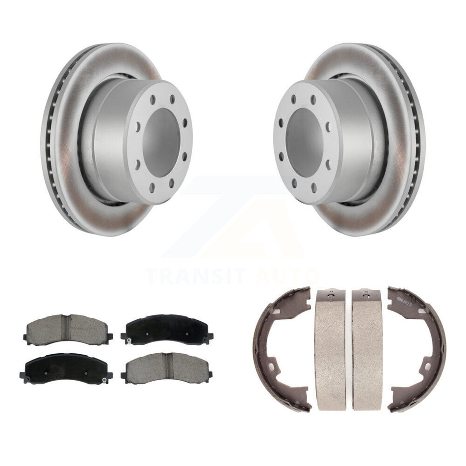 Rear Disc Coated Rotors Ceramic Pads And Parking Brake Shoes Kit For Ram 2500 3500 KGC-103193
