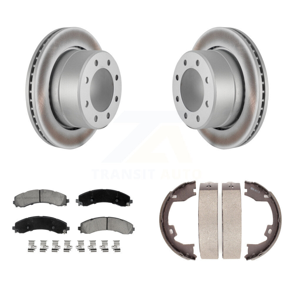 Rear Disc Coated Rotors Ceramic Pads Parking Shoes Kit For Ram 3500 With Dual Wheels KGC-103194