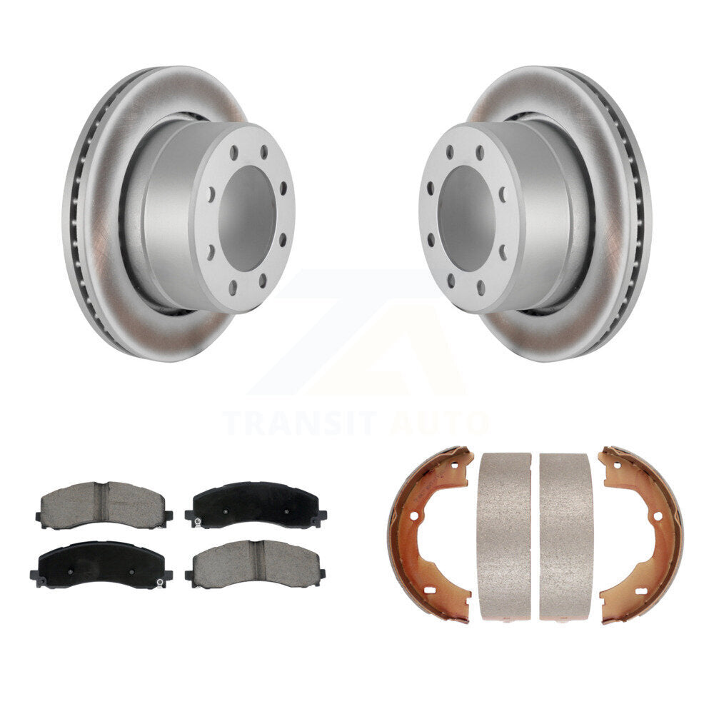 Rear Disc Coated Rotors Ceramic Pads And Parking Brake Shoes Kit For Ram 3500 KGC-103195