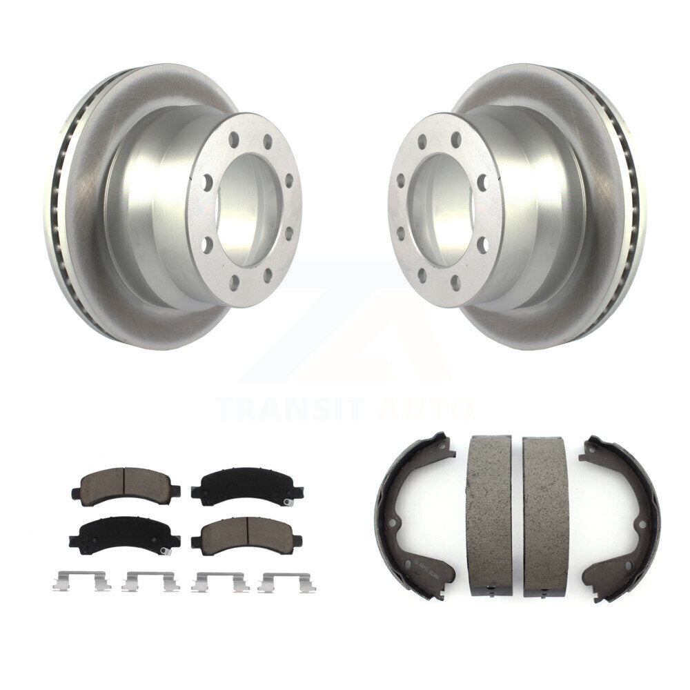 Rear Disc Coated Rotors Ceramic Pads & Parking Brake Shoes Kit For Chevrolet Express 4500 KGC-103212