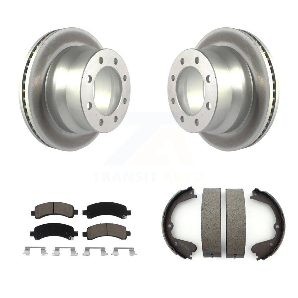Rear Disc Coated Rotors Ceramic Pads & Parking Brake Shoes Kit For Chevrolet Express 4500 KGC-103212