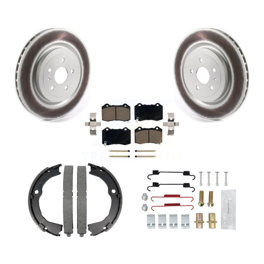 Rear Disc Coated Rotors Ceramic Pads Parking Shoes Hardware Kit For Chevrolet Camaro CTS KGC-103260