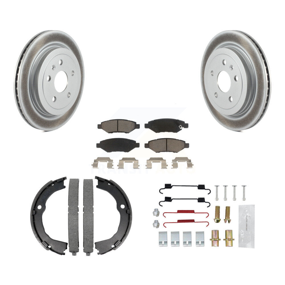 Rear Disc Coated Rotors Ceramic Pads Parking Shoes Hardware Kit For Chevrolet Camaro CTS KGC-103261