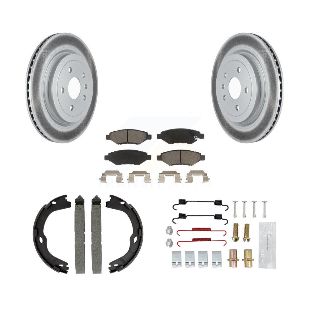 Rear Disc Coated Rotors Ceramic Pads Parking Brake Shoes & Hardware Kit For Cadillac CTS KGC-103263