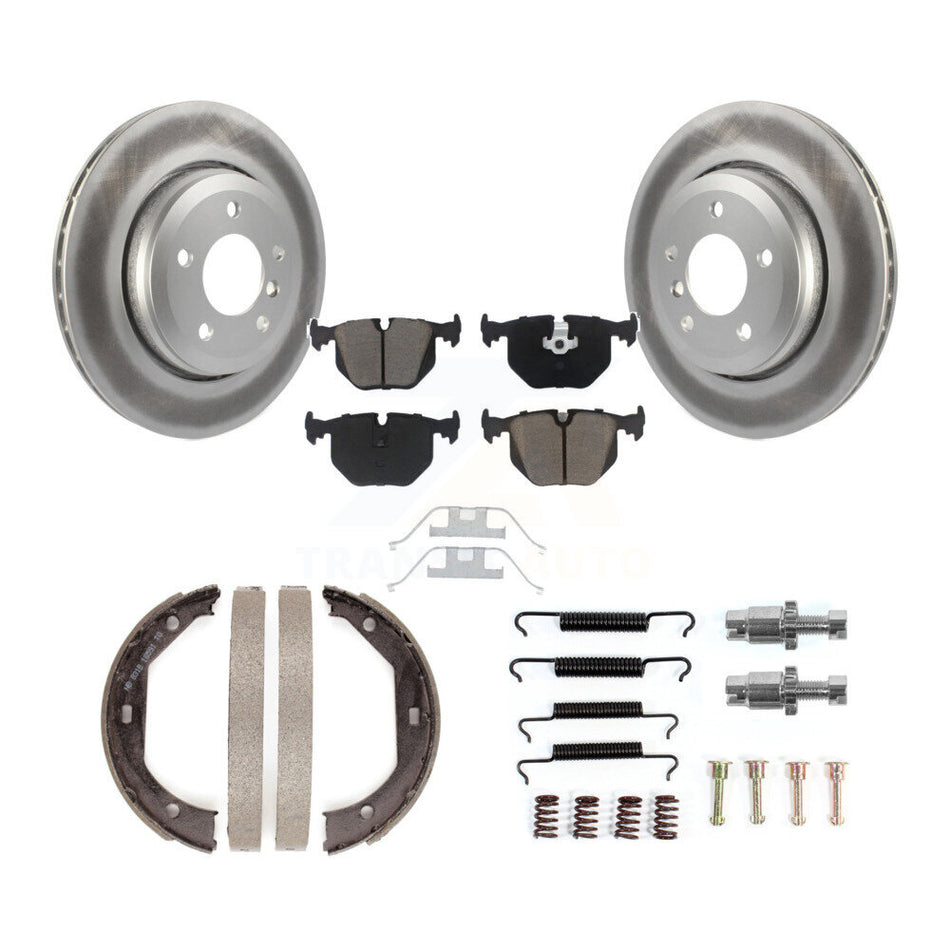 Rear Disc Coated Rotors Ceramic Pads Parking Shoes Hardware Kit For BMW 330Ci 330i 330xi KGC-103293