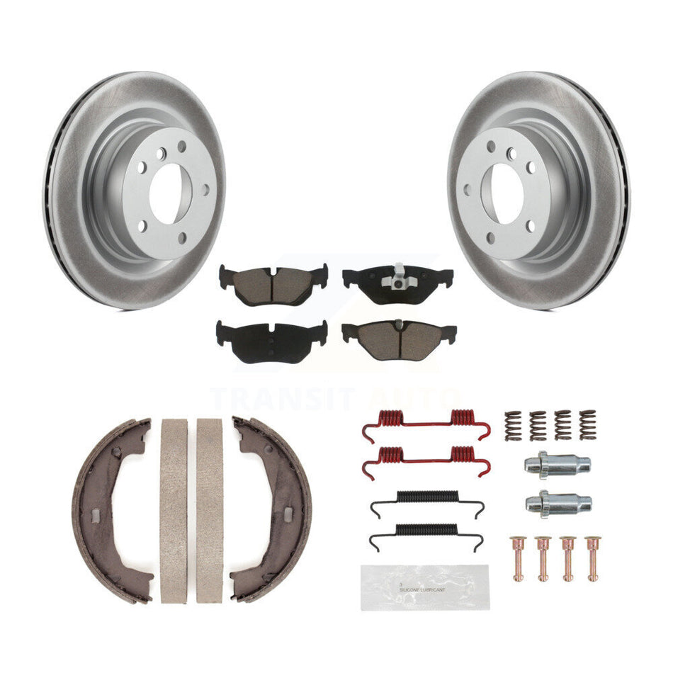Rear Disc Coated Rotors Ceramic Pads Parking Brake Shoes & Hardware Kit For BMW 328i 325i KGC-103295