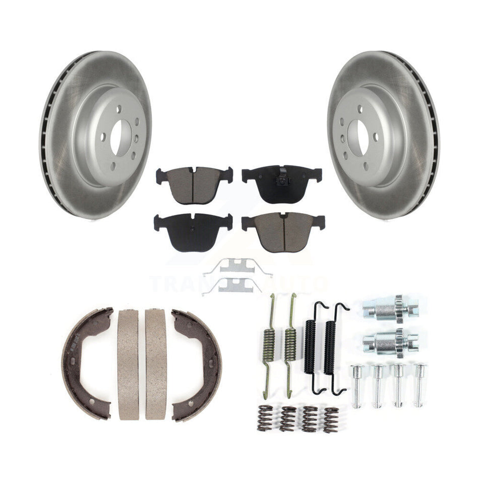 Rear Disc Coated Rotors Ceramic Pads Parking Shoes Hardware Kit For BMW 535i GT xDrive 7 KGC-103329