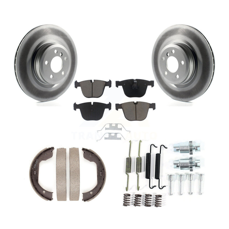 Rear Disc Coated Rotors Ceramic Pads Parking Shoes Hardware Kit For BMW 750i xDrive 750Li KGC-103330
