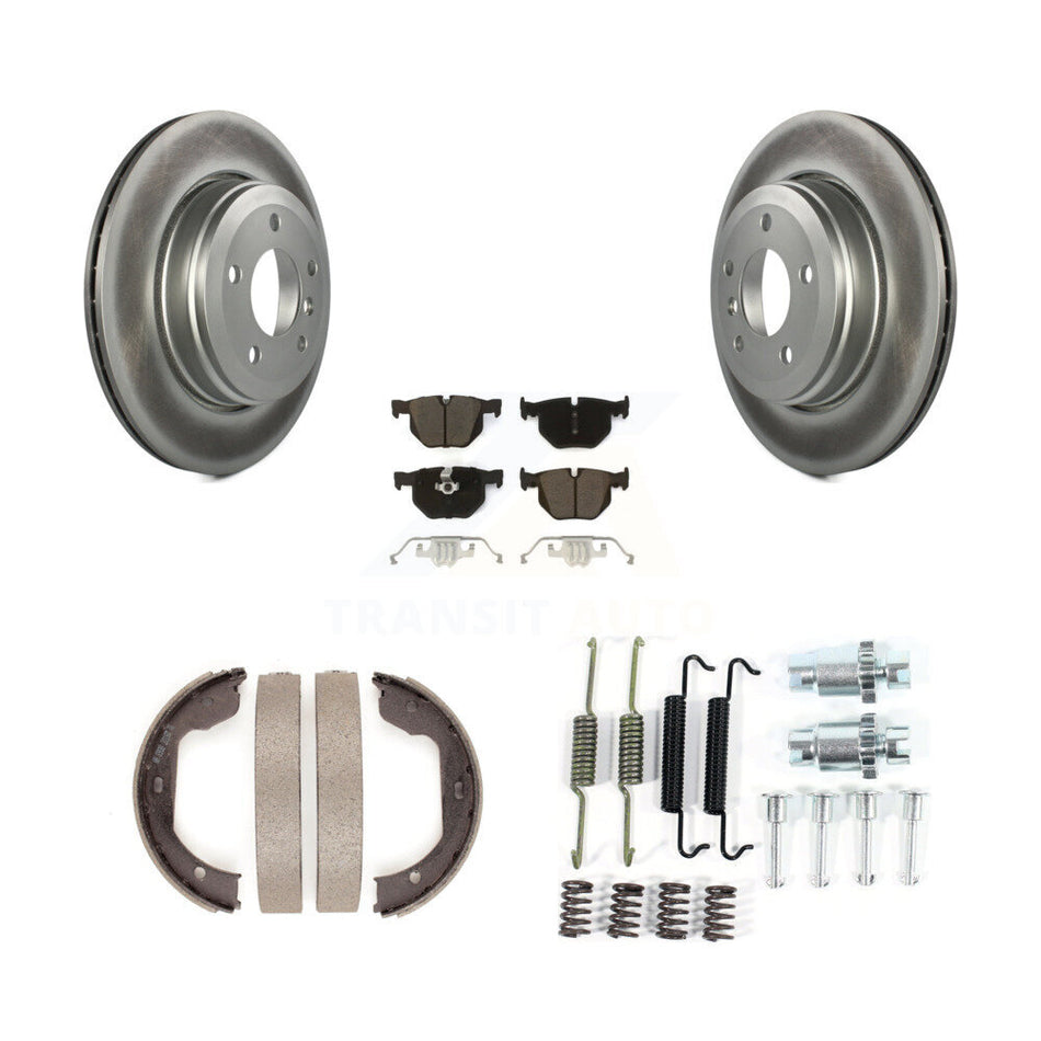 Rear Disc Coated Rotors Ceramic Pads Parking Shoes & Hardware Kit For BMW 530i 525i 528i KGC-103334