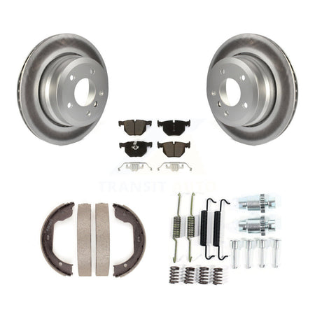 Rear Disc Coated Rotors Ceramic Pads Parking Shoes Hardware Kit For BMW 530xi 528i xDrive KGC-103335