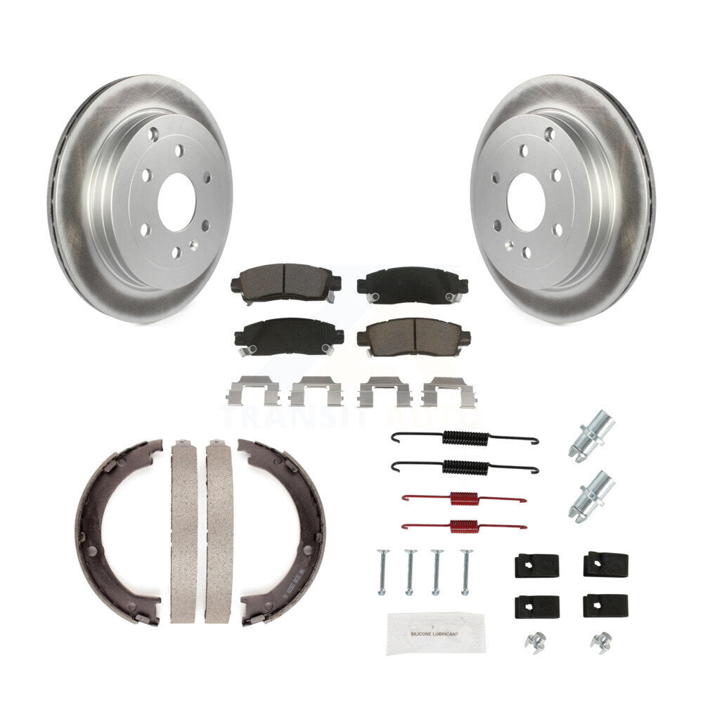 Rear Disc Coated Rotors Ceramic Pads Parking Shoes And Hardware Kit For GMC Acadia Buick KGC-103348