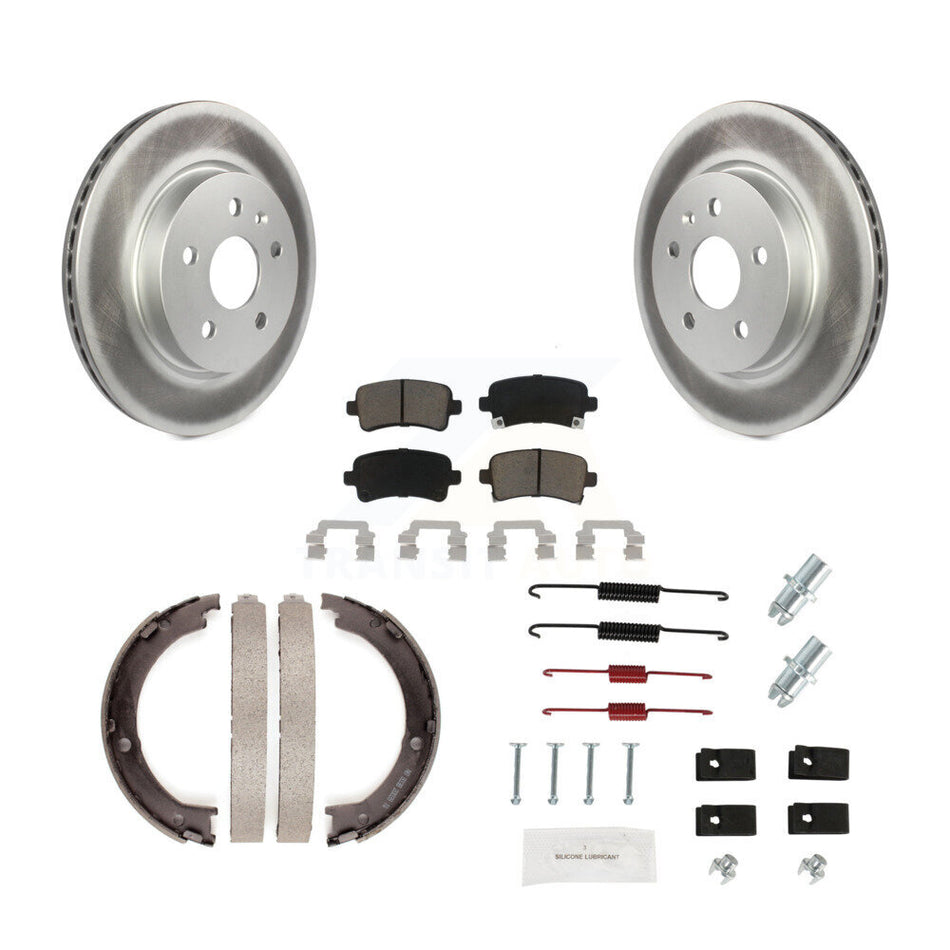 Rear Disc Coated Rotors Ceramic Pads Parking Brake Shoes & Hardware Kit For Cadillac XTS KGC-103349