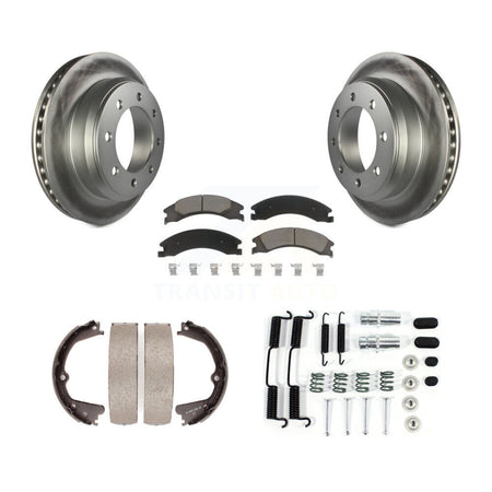 Rear Disc Coated Rotors Ceramic Pads Parking Shoes Hardware Kit For Ford E-350 Super Duty KGC-103377