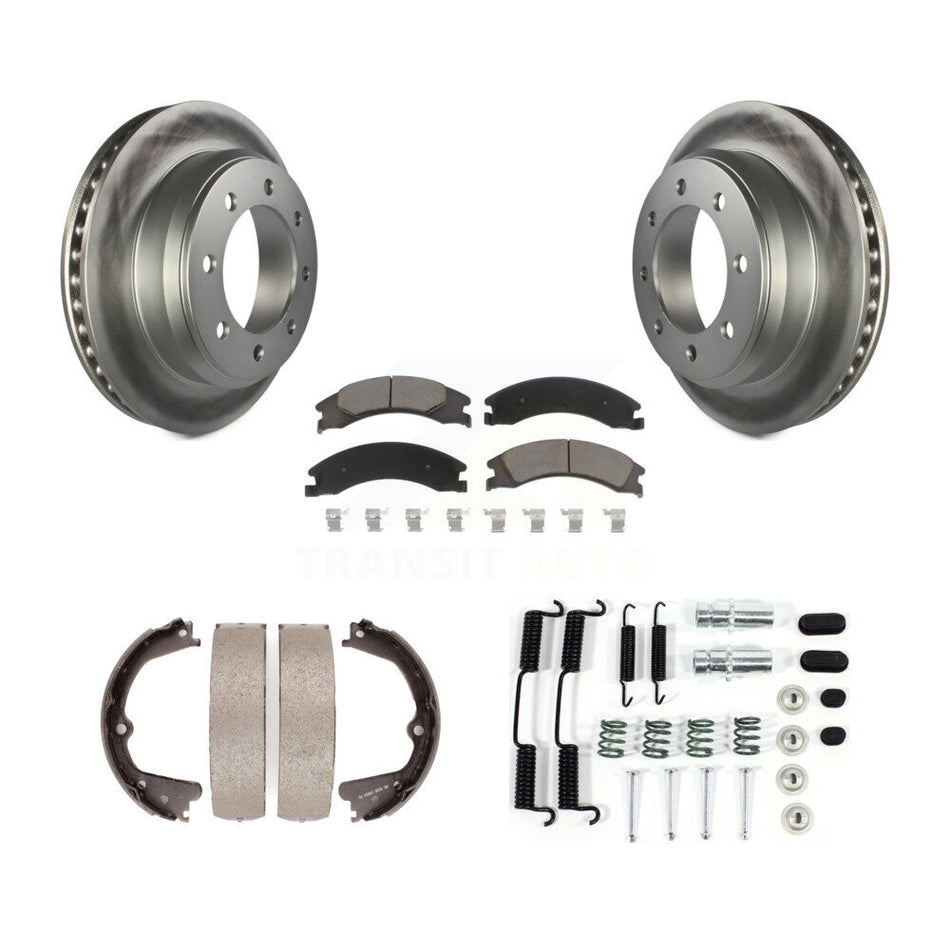 Rear Disc Coated Rotors Ceramic Pads Parking Shoes Hardware Kit For Ford E-350 Super Duty KGC-103377