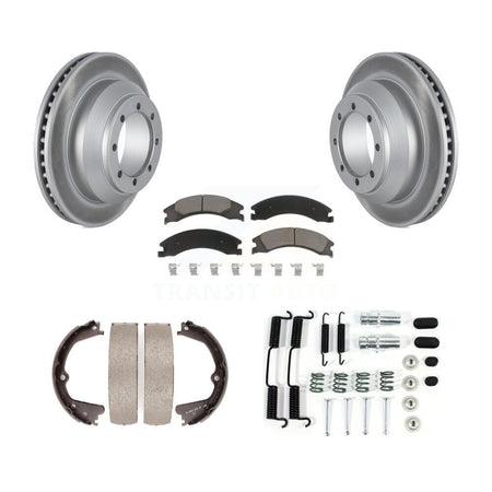 Rear Disc Coated Rotors Ceramic Pads Parking Shoes Hardware Kit For Ford E-350 Super Duty KGC-103378