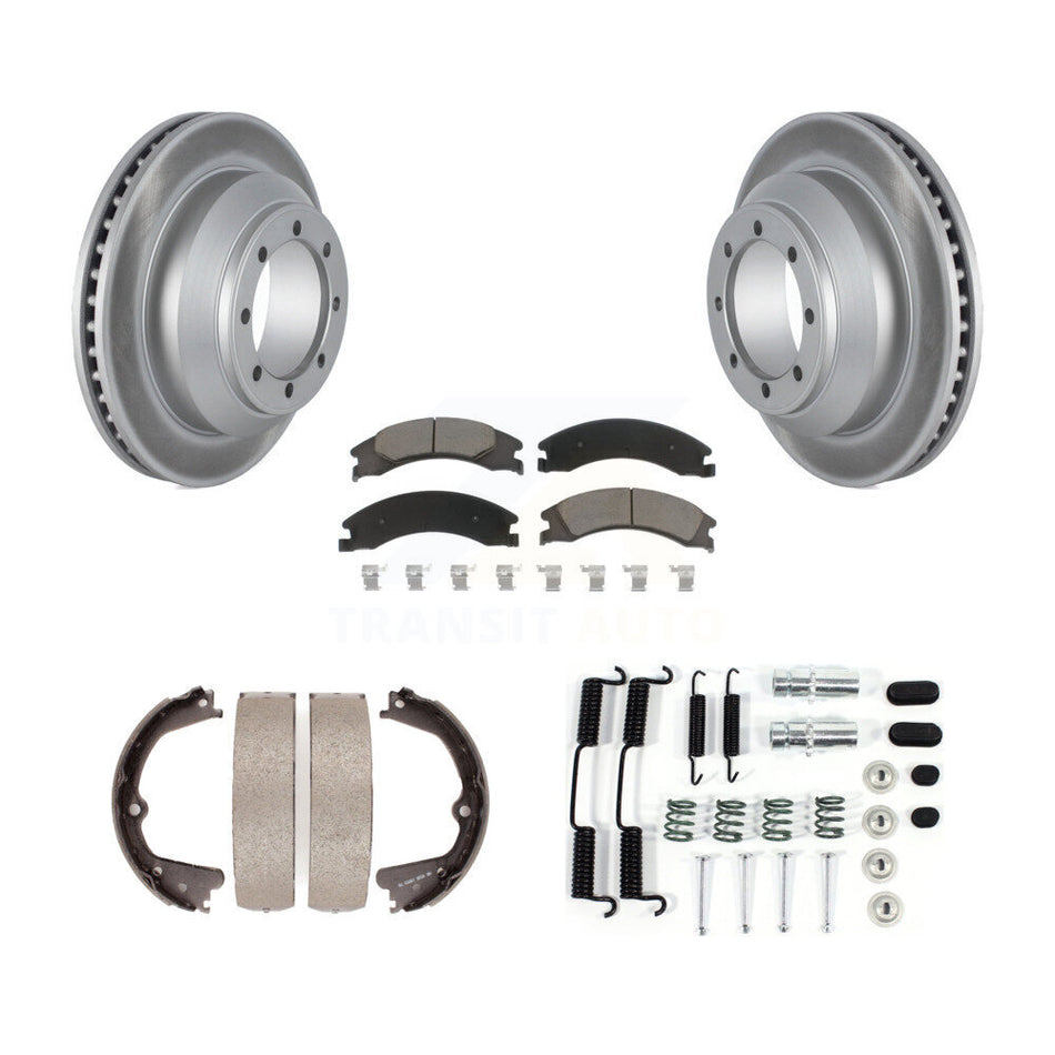 Rear Disc Coated Rotors Ceramic Pads Parking Shoes Hardware Kit For Ford E-350 Super Duty KGC-103378