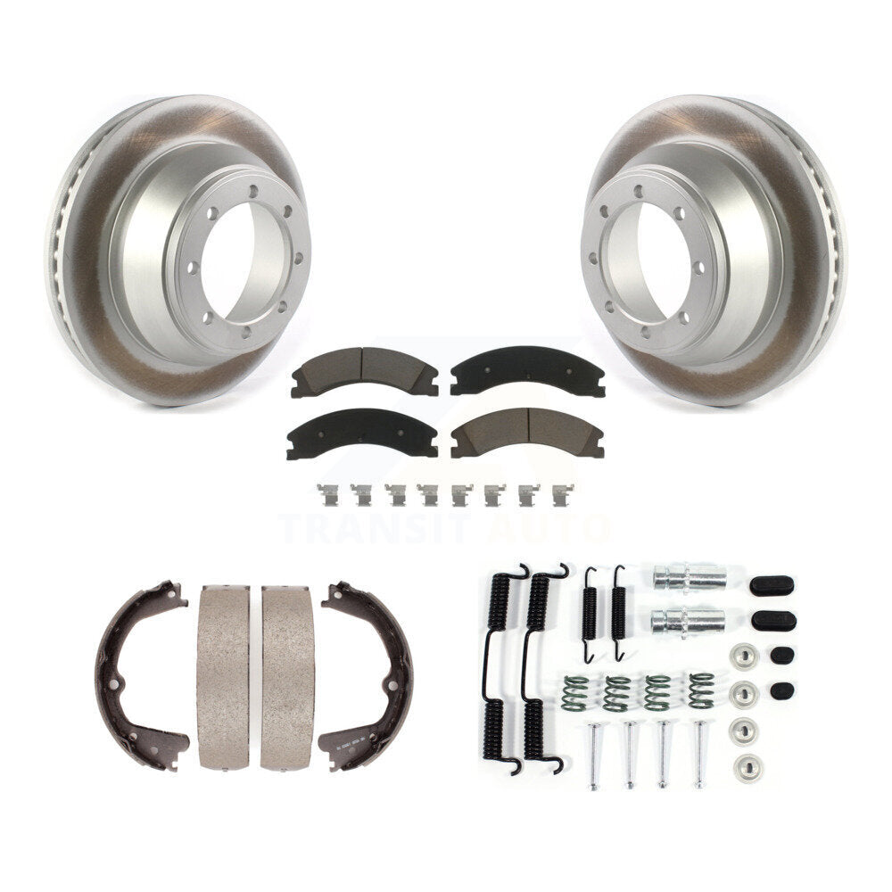 Rear Disc Coated Rotors Ceramic Pads Parking Shoes Hardware Kit For Ford E-450 Super Duty KGC-103379