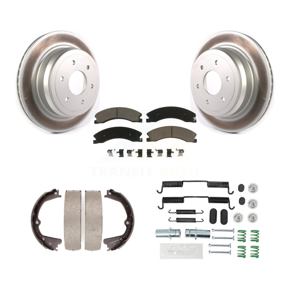 Rear Disc Coated Rotors Ceramic Pads Parking Shoes Hardware Kit For 16-19 Nissan TITAN XD KGC-103380