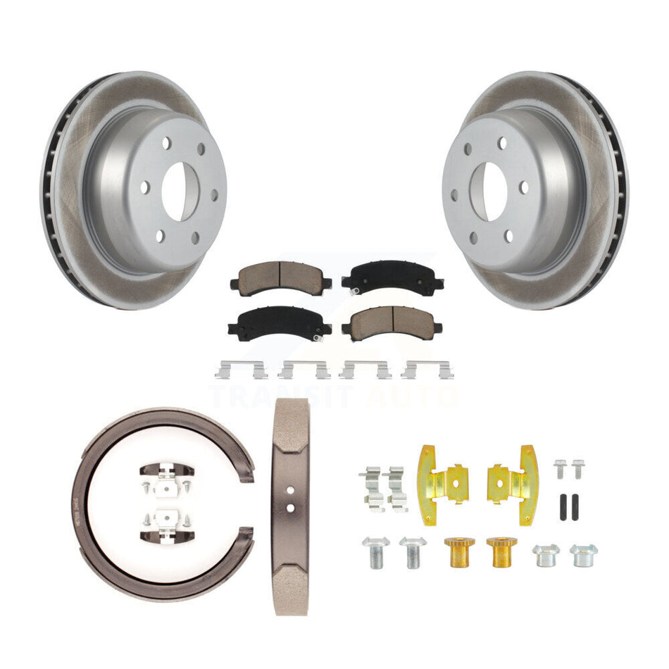 Rear Disc Coated Rotors Ceramic Pads Parking Shoes Hardware Kit For Chevrolet GMC Express KGC-103388