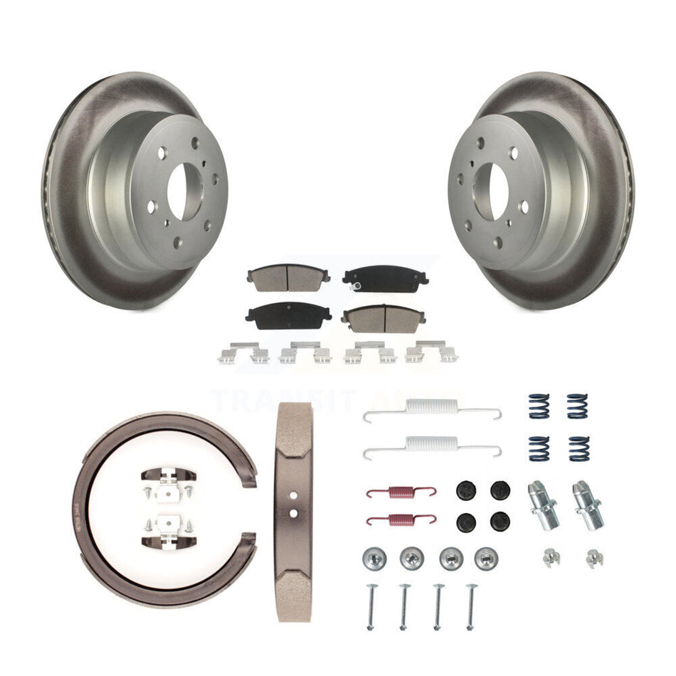 Rear Disc Coated Rotors Ceramic Pads Parking Shoes Hardware Kit For 2013 GMC Sierra 1500 KGC-103390