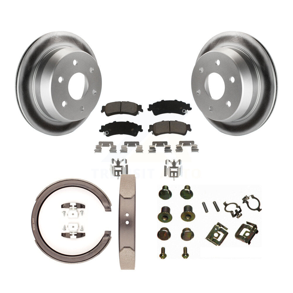 Rear Disc Coated Rotors Ceramic Pads Parking Shoes & Hardware Kit For Chevrolet GMC 1500 KGC-103393