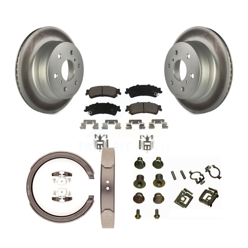 Rear Disc Coated Rotors Ceramic Pads Parking Brake Shoes And Hardware Kit For KGC-103394