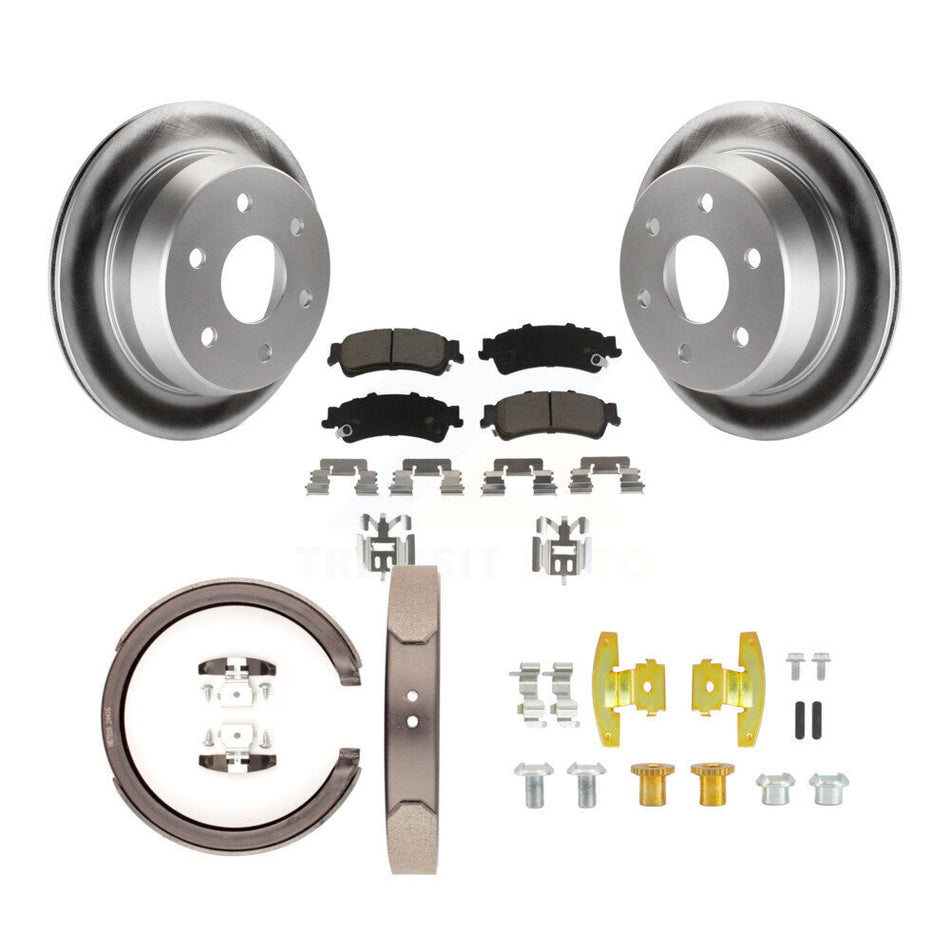 Rear Disc Coated Rotors Ceramic Pads Parking Shoes & Hardware Kit For Chevrolet Silverado KGC-103395