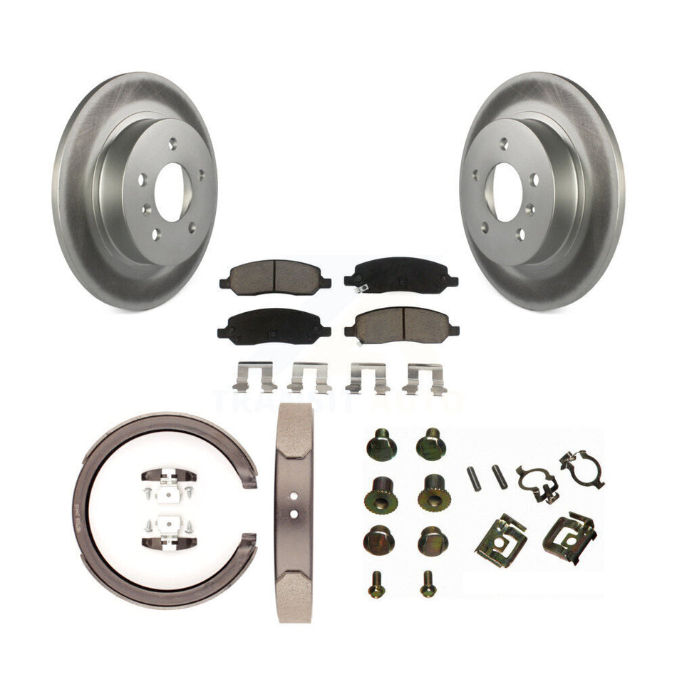 Rear Disc Coated Rotors Ceramic Pads Parking Brake Shoes & Hardware Kit For Cadillac DTS KGC-103402