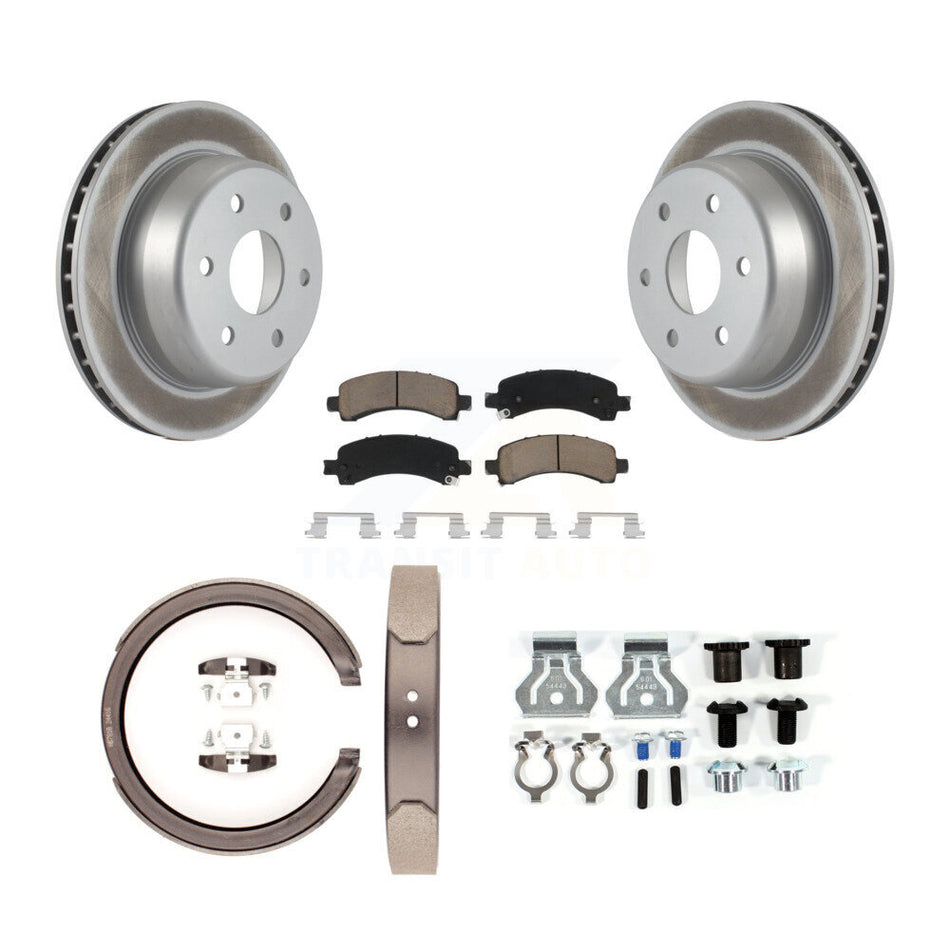 Rear Disc Coated Rotors Ceramic Pads Parking Shoes Hardware Kit For GMC Yukon XL 1500 RWD KGC-103404