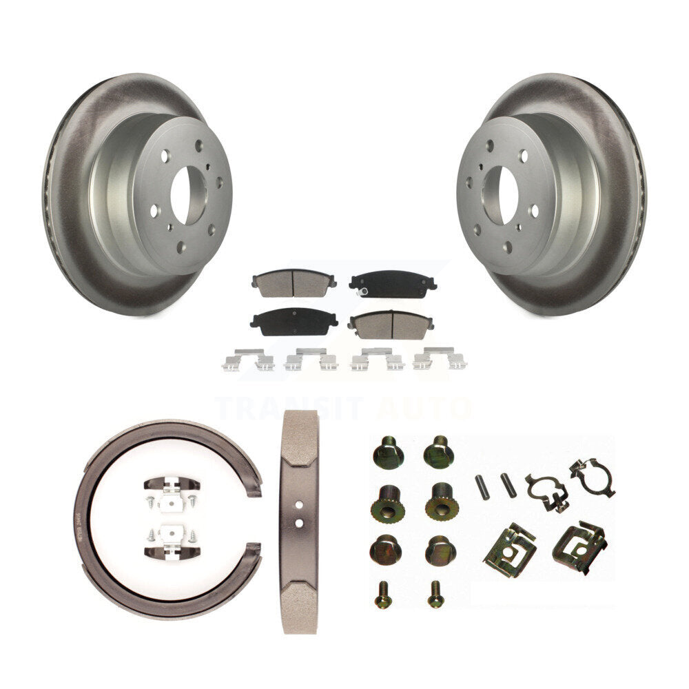 Rear Disc Coated Rotors Ceramic Pads Parking Shoes & Hardware Kit For Chevrolet Silverado KGC-103407