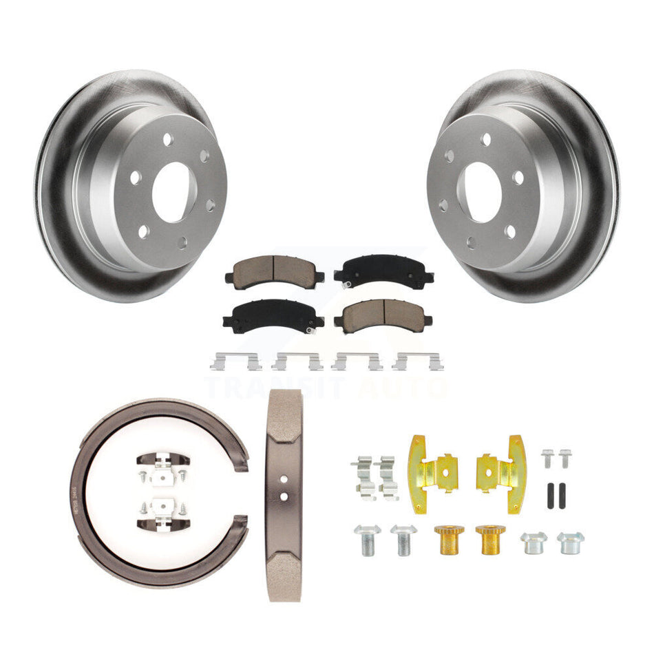 Rear Disc Coated Rotors Ceramic Pads Parking Shoes & Hardware Kit For Chevrolet Avalanche KGC-103408