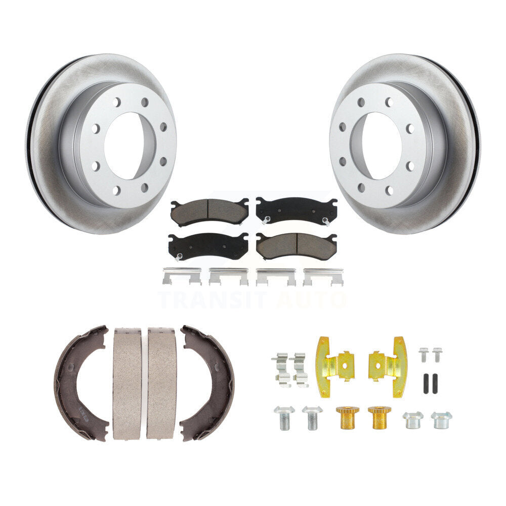 Rear Disc Coated Rotors Ceramic Pads Parking Shoes Hardware Kit For Chevrolet GMC 1500 HD KGC-103410